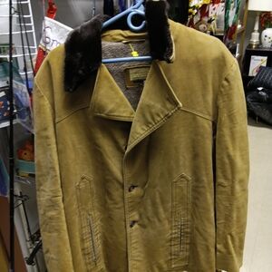 Men's Tempo Tan Jacket Size 44 with Fur Collar